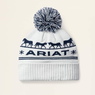 Gorro ARIAT Apres Ski Beanie color hielo/azul marino y pompón - Imagen 1